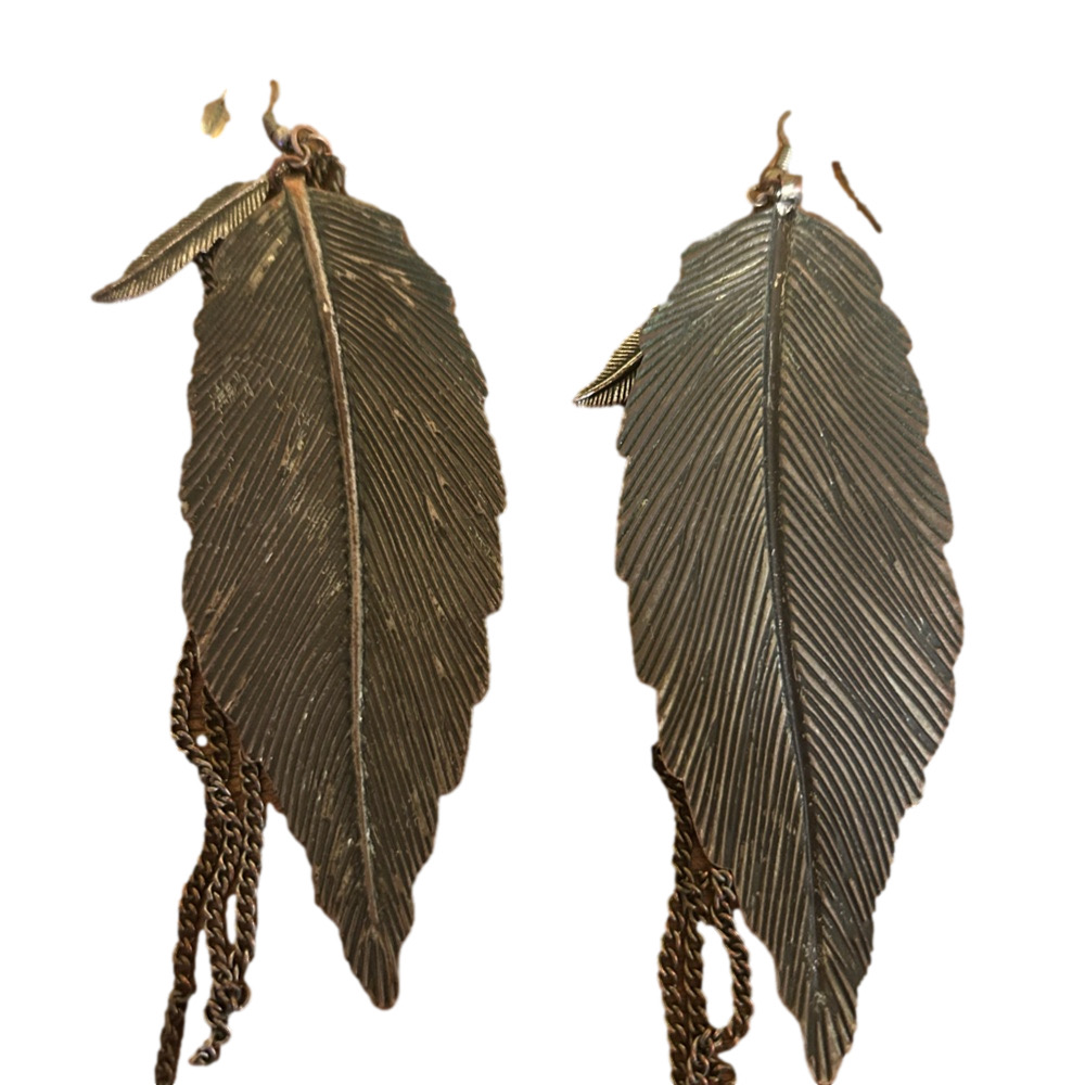 Large rustic silver feather earrings